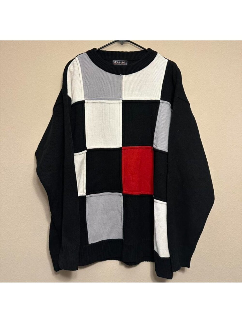 Vintage 90s Bare Fox Urban Gear Patch Work Design Knit Sweater